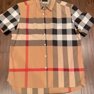 Men’s Burberry Short Sleeve Check Stretch Cotton Poplin Shirt XXL